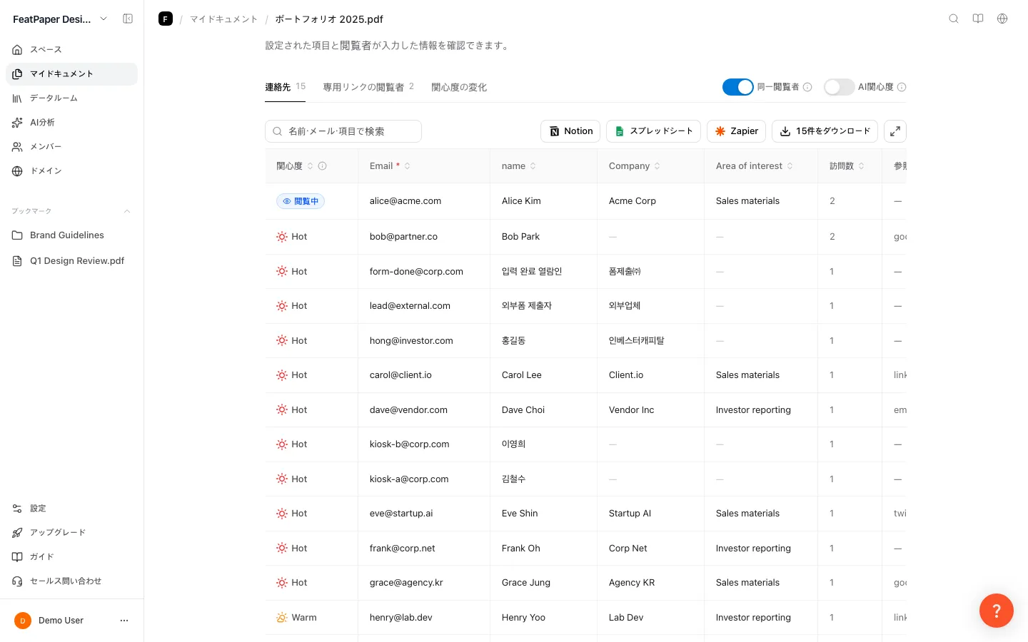 FeatPaper閲覧者一覧画面