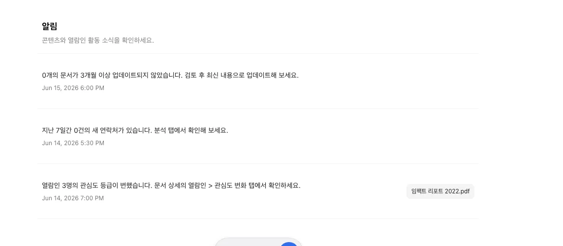 FeatPaper 홈 알림 화면