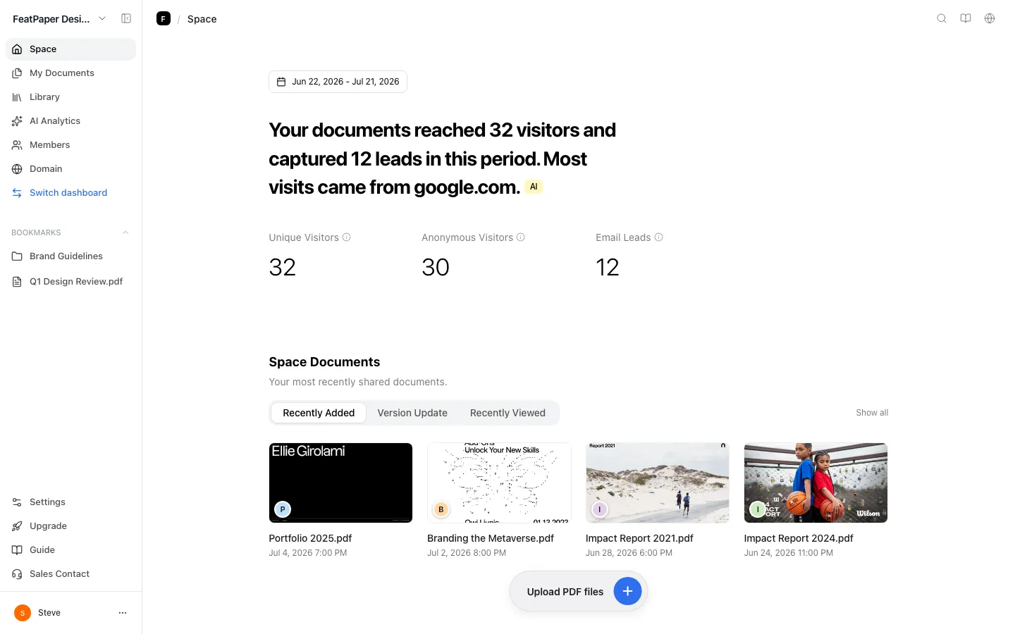 FeatPaper home overview screen