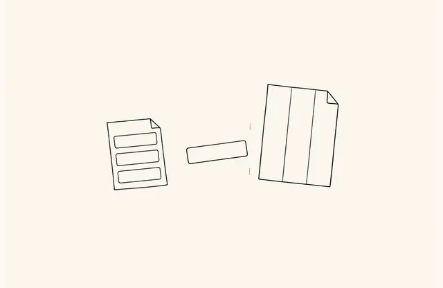 フォームの一項目を下流スキーマの対応列にそろえる様子を描いたシンプルなモノクロペンスケッチ。