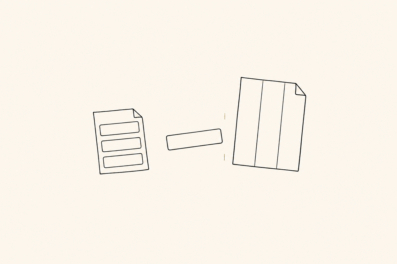 A minimal monochrome pen sketch of one form field being aligned with the matching column in a downstream schema.