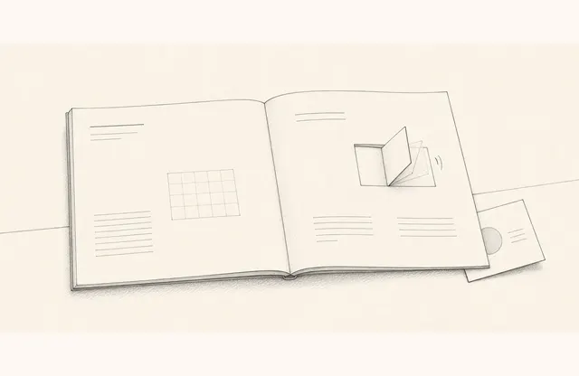 ほとんど静止した文書の中で、小さな紙の仕掛けだけが動く横長のイラスト